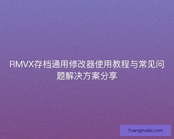 RMVX存档通用修改器使用教程与常见问题解决方案分享