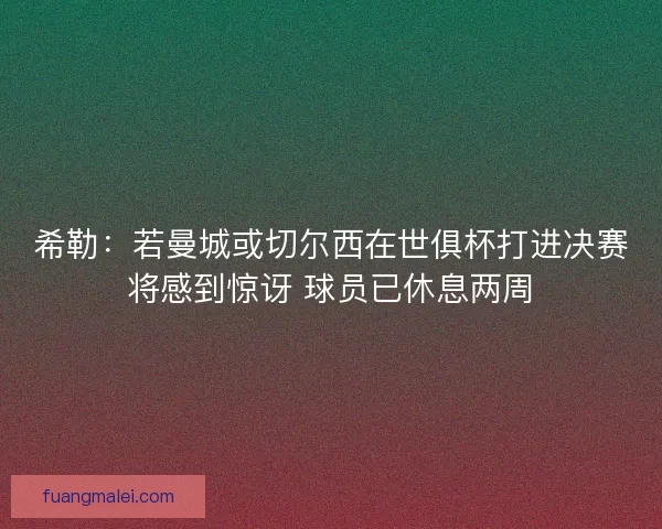 希勒：若曼城或切尔西在世俱杯打进决赛将感到惊讶 球员已休息两周
